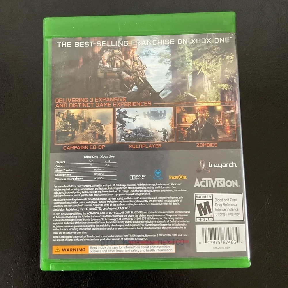 Call of Duty Black Ops III‎ XBOX One Treyarch Activision Video Game Preowned